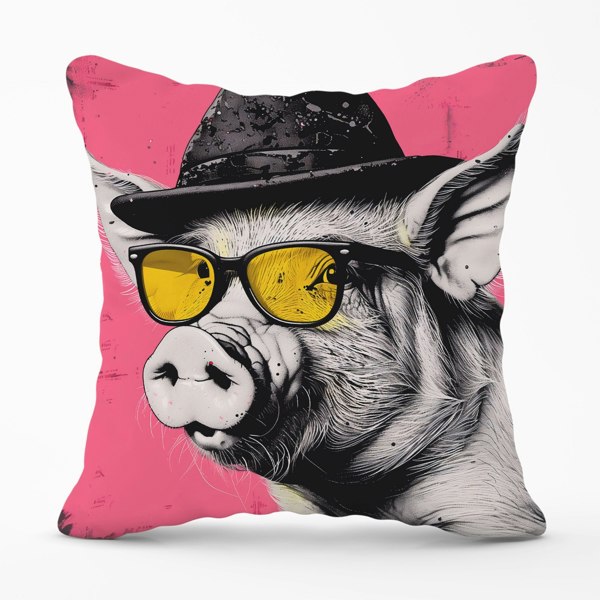 Warren Reed Pig In A Hat And Glasses Cushions