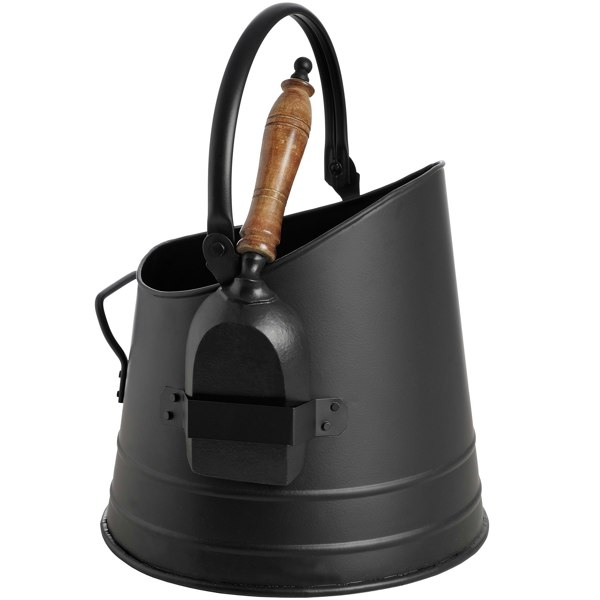 Hill Interiors Black Coal Bucket With Teak Handle Shovel - Black