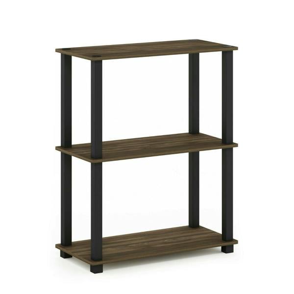 WALPLUS Space-Saving Turn-S-Tube 3-Tier Compact Multipurpose Shelf Display Rack with Square Tube, Columbia Walnut/Black for Home Office
