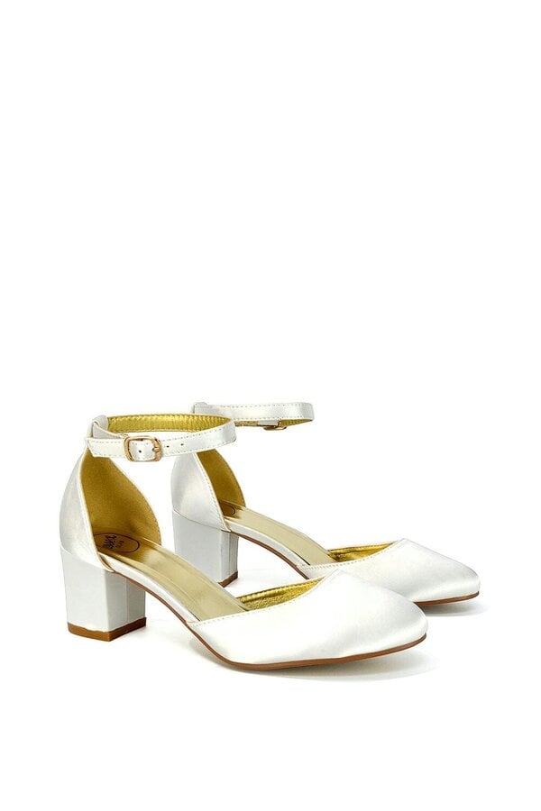 XY LONDON Chunky Strappy Mid Block High Heels Court Shoes