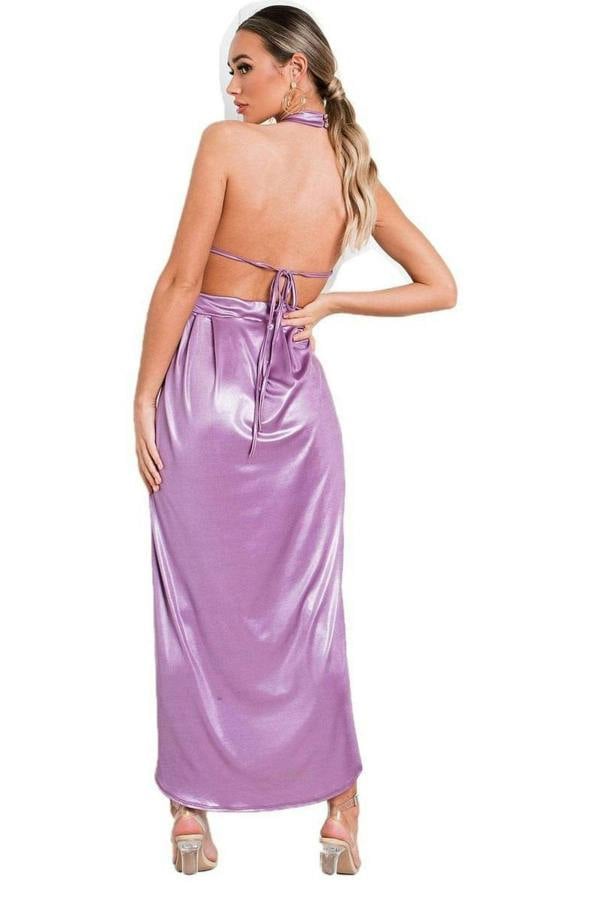 Serena Halterneck Backless Maxi Dress - Lilac