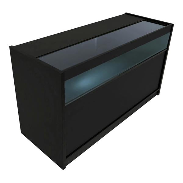Polaris LED Shop Counter Set in sleek black, featuring a glass top and illuminated display area, ideal for retail environments
