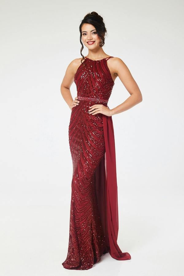 LuvForever Reya - Wine Sequin Maxi Dress