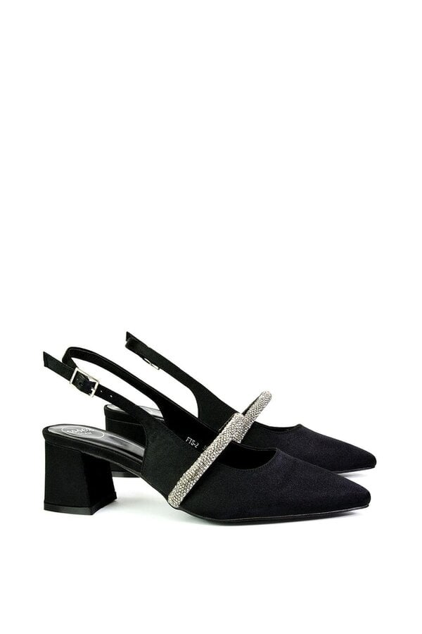 XY LONDON Slingback Strappy Pointed Toe Diamante Mid Block Heels