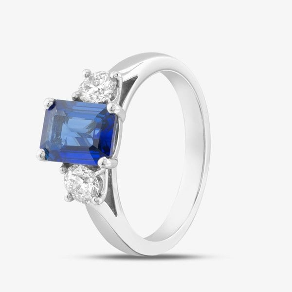 T. H. Baker Platinum 1.61ct Emerald Cut Sapphire & 0.50ct Brilliant Cut Diamond Shoulder Set Solitaire Ring 20180H