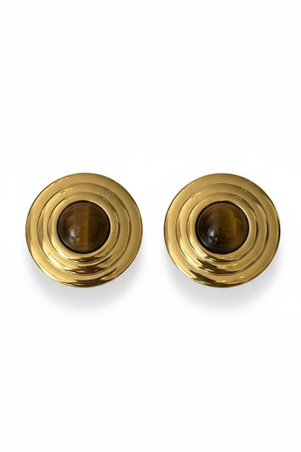 Gold tigers eye stud earrings.