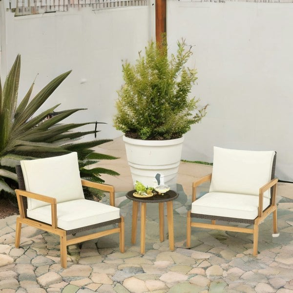 Rafaelo Mobilia Set of 3 Rattan Bistro Table And Chair Natural Brown