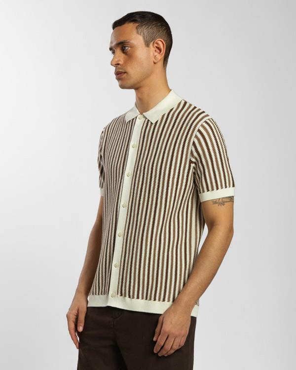 Steel & Jelly Tonal Stripe Knitted Button Polo Shirt