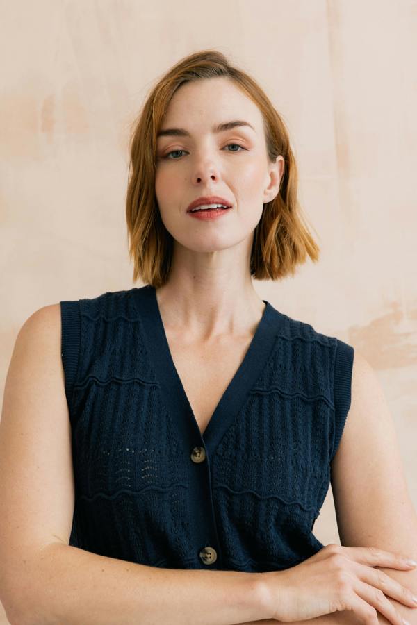 Lily & Me Sophie Pointelle Knit Sleeveless Waistcoat Navy