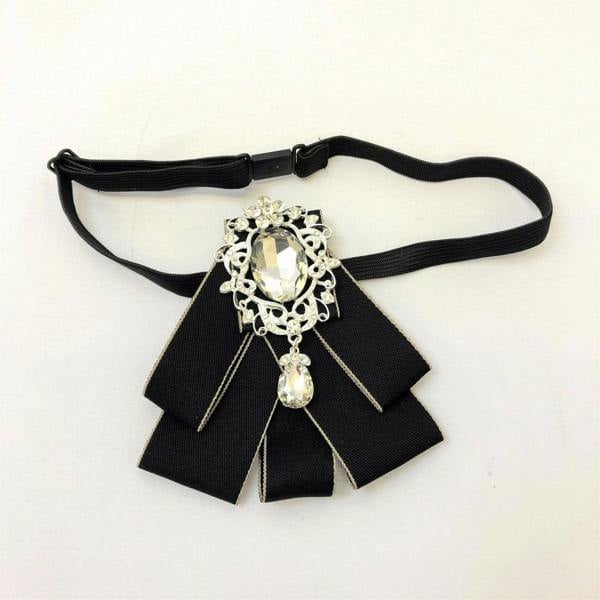 Black rhinestone embellished ribbon bow tie with adjustable strap