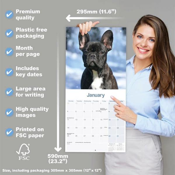 French Bulldog Calendar 2027, Wall Calendars, Month To View, Dogs, Gift