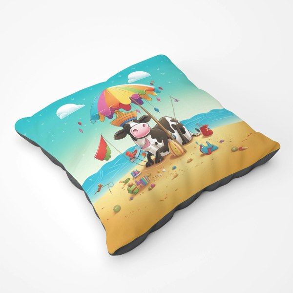 Warren Reed Cow On A Beach Holiday Floor Cushion