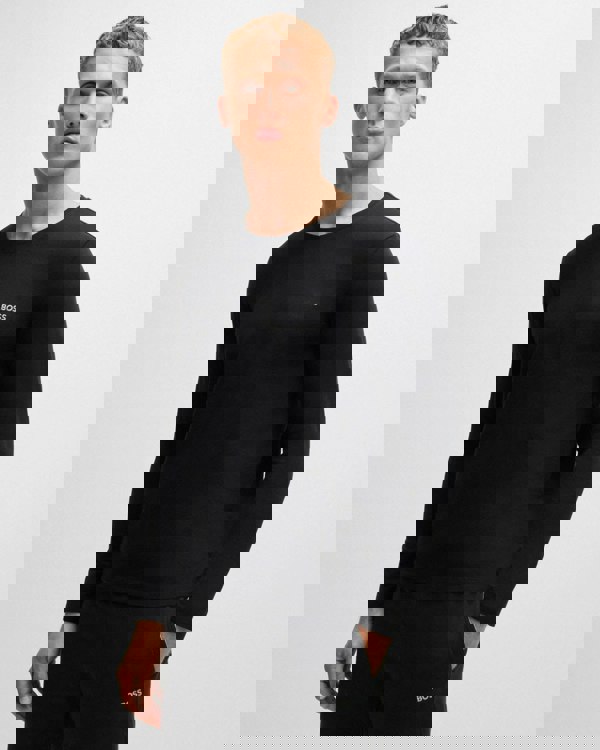 BOSS Orange Mix&Match Mens Long Sleeve Stretch-Cotton T-Shirt with Embroidered Logo  - Black 001