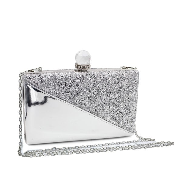 Kitise Half Glossy Half Glitter Evening Clutch With Crystal Clasp