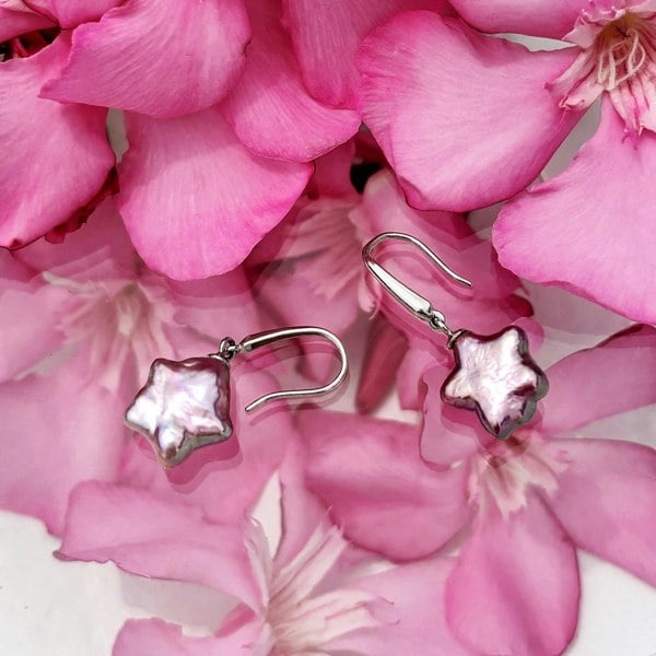 Star pearl earrings in sterling silver handcrafted by LENAE London.