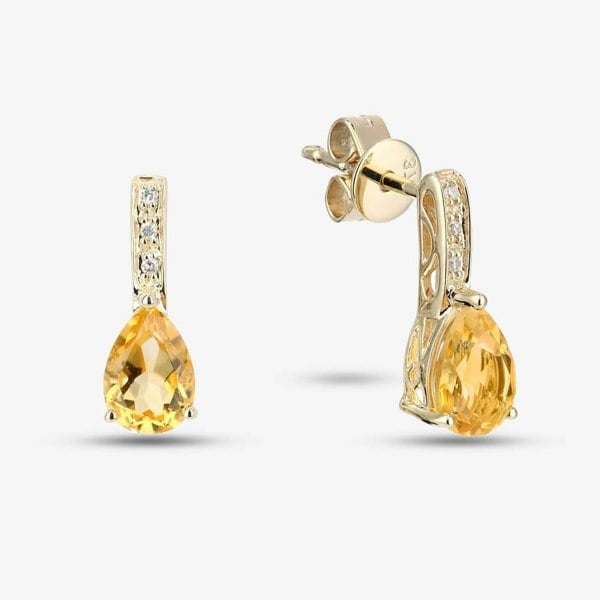 T. H. Baker 9ct Yellow Gold Pear Shaped Citrine & Diamond Stud Earrings DE1602Yct