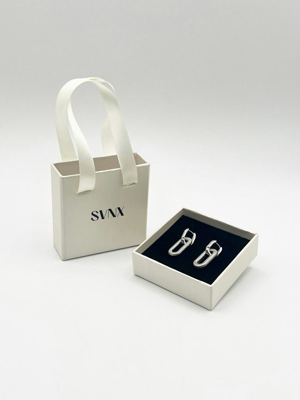SVNX Ribbed Oval Hoop Earrings in Silver