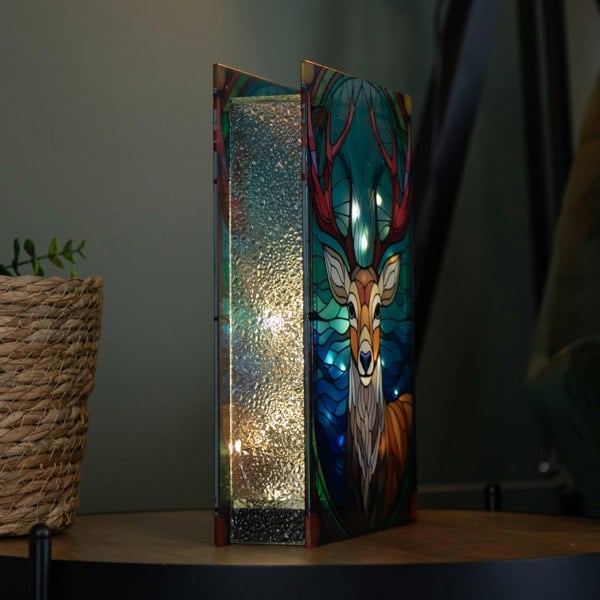 Samuel Alexander 28cm Battery Powered Glass Christmas Decoration with Stag & Warm White LEDs