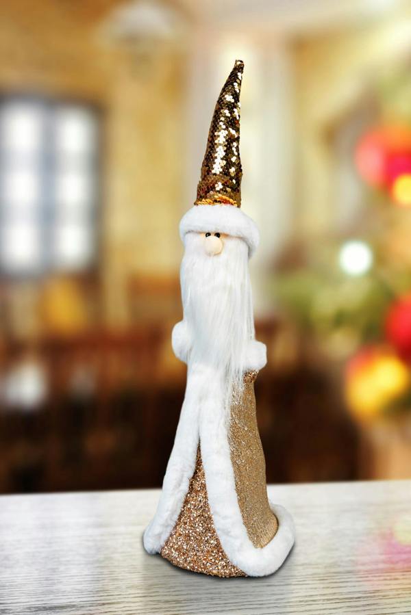 44cm Gold Santa Christmas Figurine with Sequin Details and White Fur Trim image 9