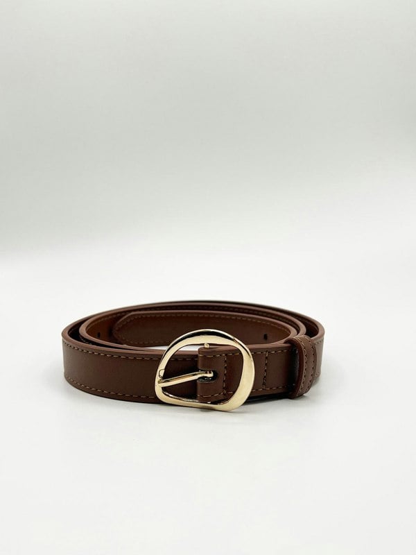 SVNX Irregular Oval Gold Buckle Belt In Brown