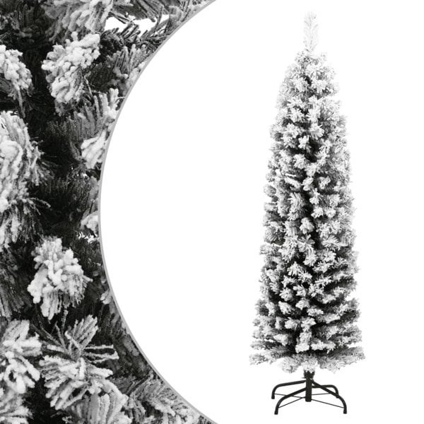 Berkfield Slim Artificial Christmas Tree with Flocked Snow Green 150 cm PVC