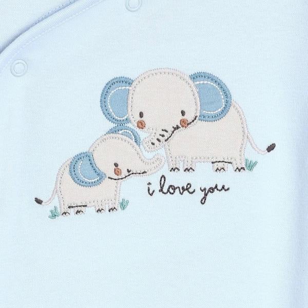 Mini Cuddles Baby Boys Elephant Embroidered Sleepsuit, Blue
