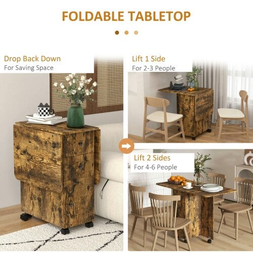 Wyld Haus Lasado Wooden Rustic Brown Drop Leaf Dining Table With Storage Seating 6