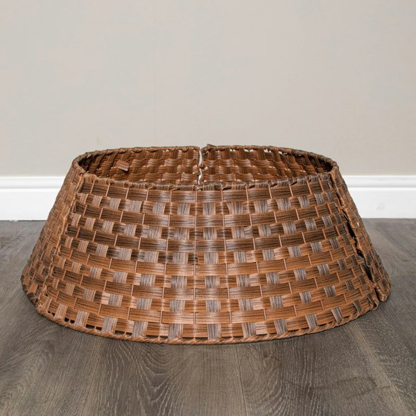Samuel Alexander 48/70cm Samuel Alexander Large KD Plastic Wicker Rattan Woven Christmas Tree Skirt in Brown