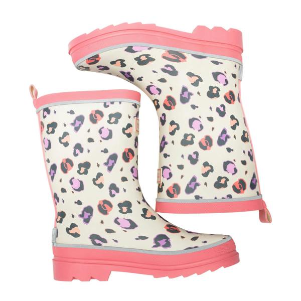 Regatta Childrens/Kids Foxfire Leopard Print Reflective Wellington Boots - Light Vanilla/Pop - 