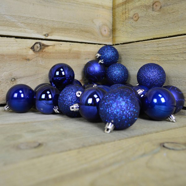 Samuel Alexander 24 Pack 60mm Multi Finish Shatter Proof Christmas Tree Baubles - Midnight Blue