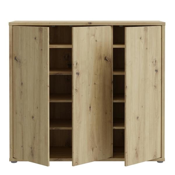 Furniture To Go Alice Springs Shoe Cabinet with 3 Doors Push-to-Open in Artisan Oak