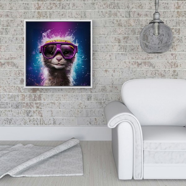 Warren Reed Splash Art Ferret Purple Framed Canvas