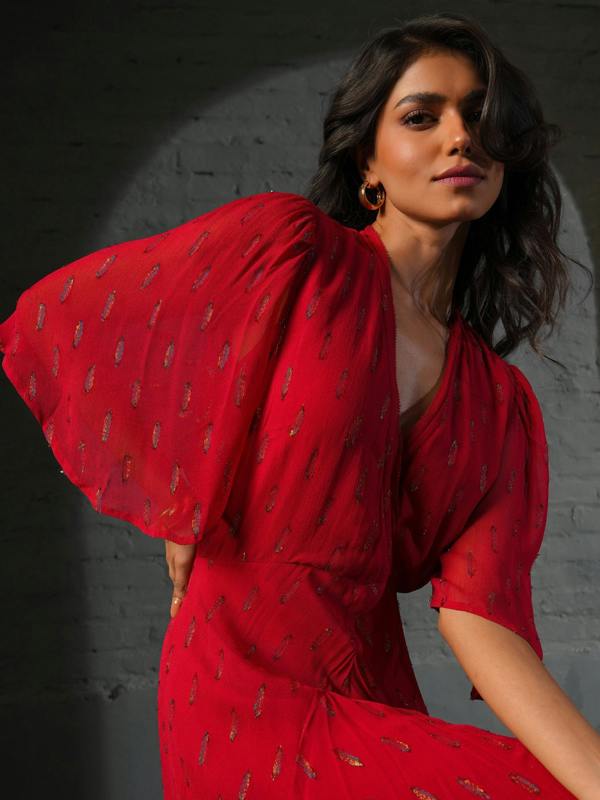 Rose & Nancy Talia Red Sparkle Maxi Dress