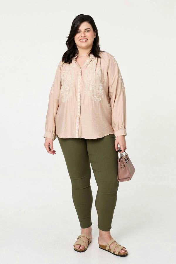 Pink | Curve Floral Embroidered Relaxed Shirt