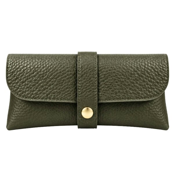 Love EMVY Italian Genuine Leather Glasses Case with Press Stud Fastening - Olive