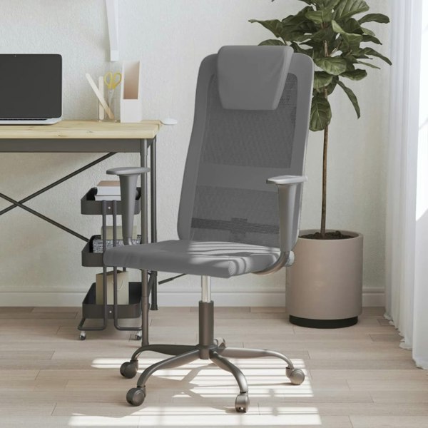 Berkfield Office Chair Grey Mesh Fabric and Faux Leather