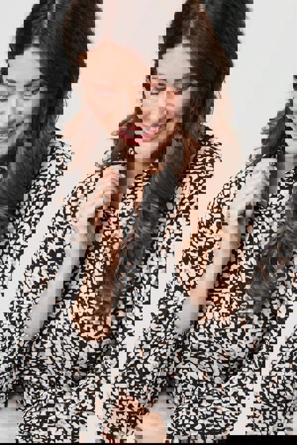 Black | Animal Print Tie Waist Short Shirt Dress
