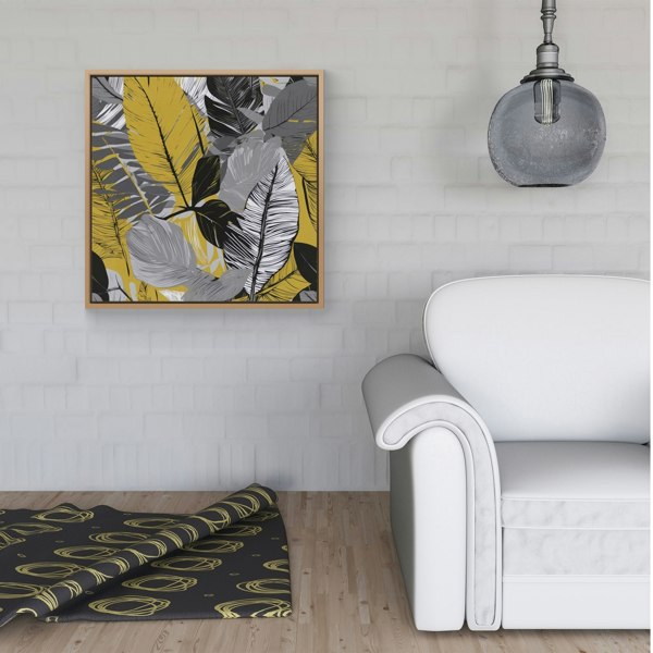 Warren Reed Grey Yellow Floral Leaves Framed Canvas