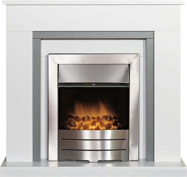 Adam Milan Fireplace in Pure White & Grey with Colorado Electric Fire in Brushed Steel, 39 Inch