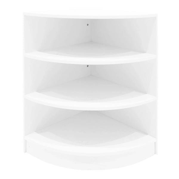 Curved white LED shop counter with four spacious shelves, designed for modern retail displays and efficient organization