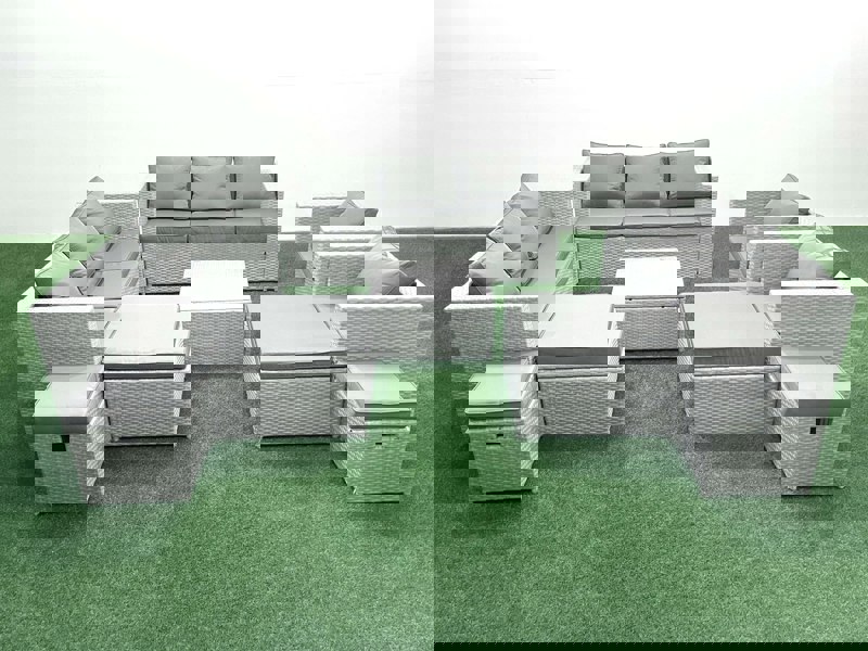 Fimous Garden Outdoor Furniture Set 12 Seater Rattan Sofa Set with 4 Footstools Light Grey Mixed