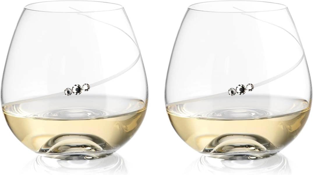 Silhouette Stemless Wine Glasses Adorned with Swarovski Crystals - Set of 2