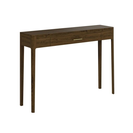 Wyld Haus Parma Walnut Oak and Brass Console Table with Drawer