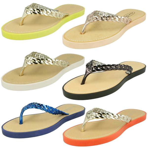 Savannah Ladies Savannah Toe Post Sandals With Upper Detailing