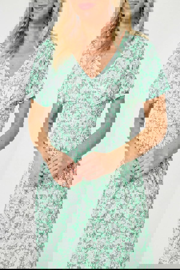 Green | Paisley Shirred Detail Midi Dress