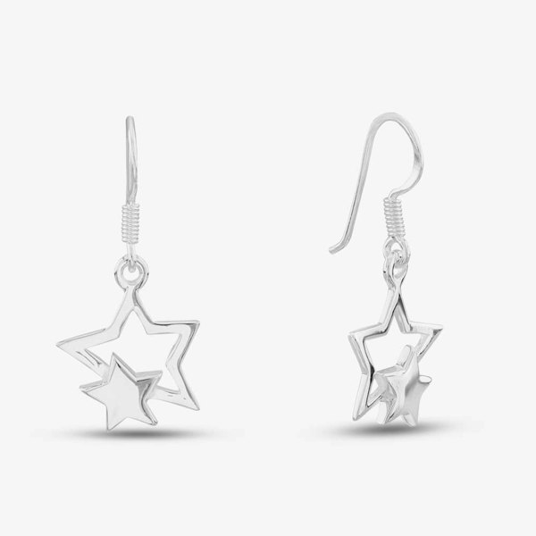 T. H. Baker Sterling Silver Double Star Dropper Earrings 8.54.0909