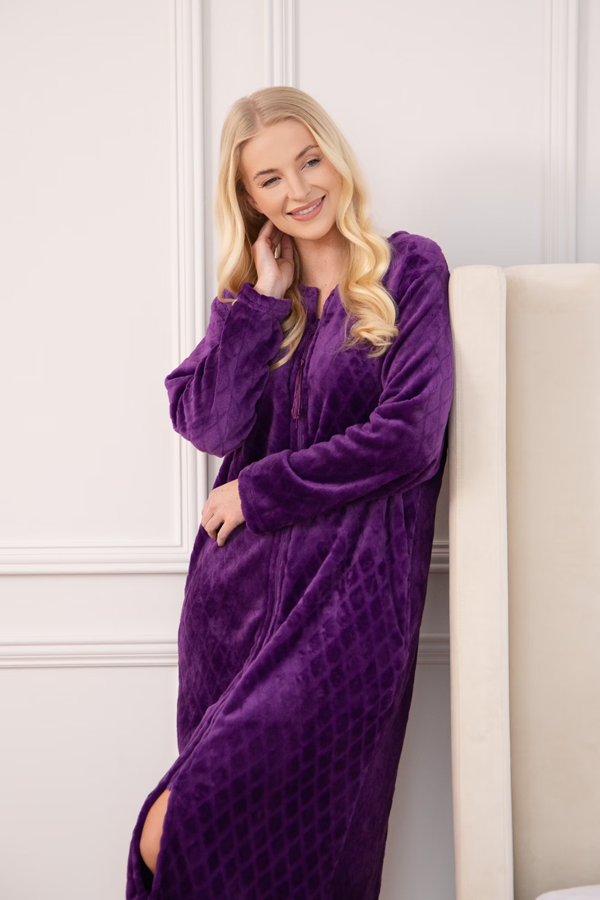 Camille Classic Supersoft Diamond Print Zip Up Housecoat