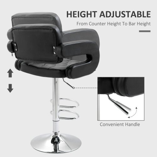 Wyld Haus Hafi Rino Faux Leather Black Adjustable Swivel Bar Stools Set Of 2 With Back And Arm Support