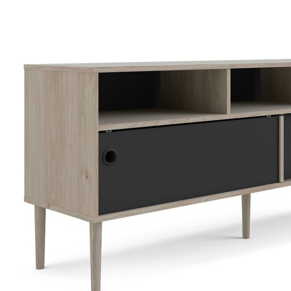 Wyld Haus Tao Natural Oak Effect and Matt Black TV Unit 2 Sliding Doors