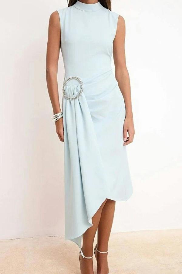 WOVCOR Woven Midi Dress with Accessory Details